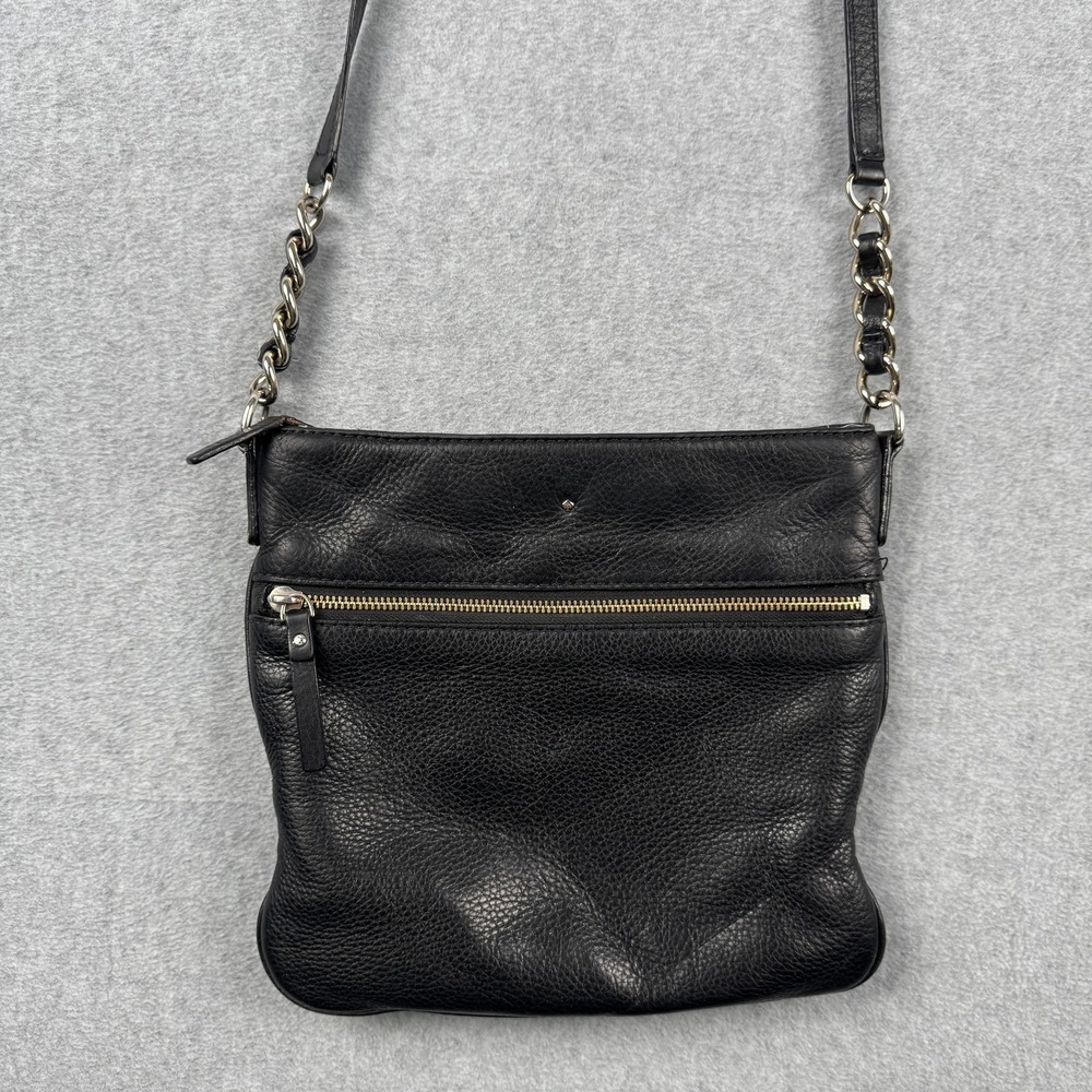 Kate Spade New York Purse Womens Black Crossbody Bag‎ Pebbled Leather Chain Zip